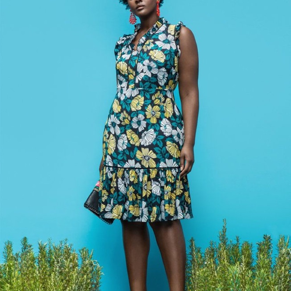 Eloquii Floral Print Dress with Ruffle Trim